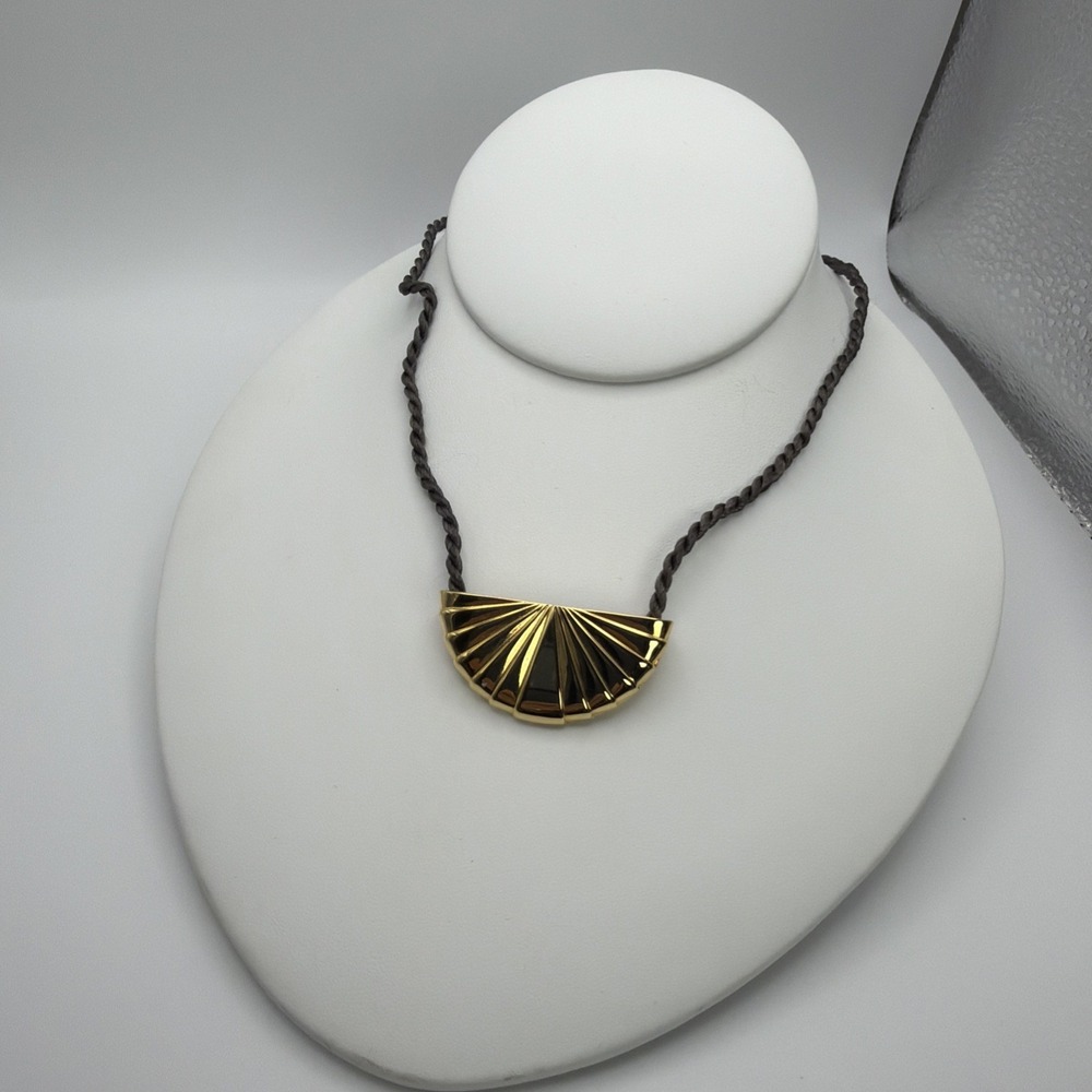 Vintage Karl Lagerfeld Gold Tone Fan Perfume Bottle Pendant Necklace Rare
